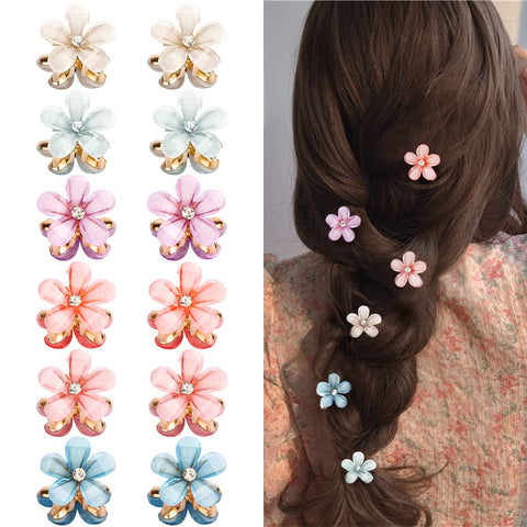 Oxavio 12Pcs Small Crystal Hair Clips Mini Flower Barrettes for Women Fine Hair Alligator Bling Hairpins in 6 Colors