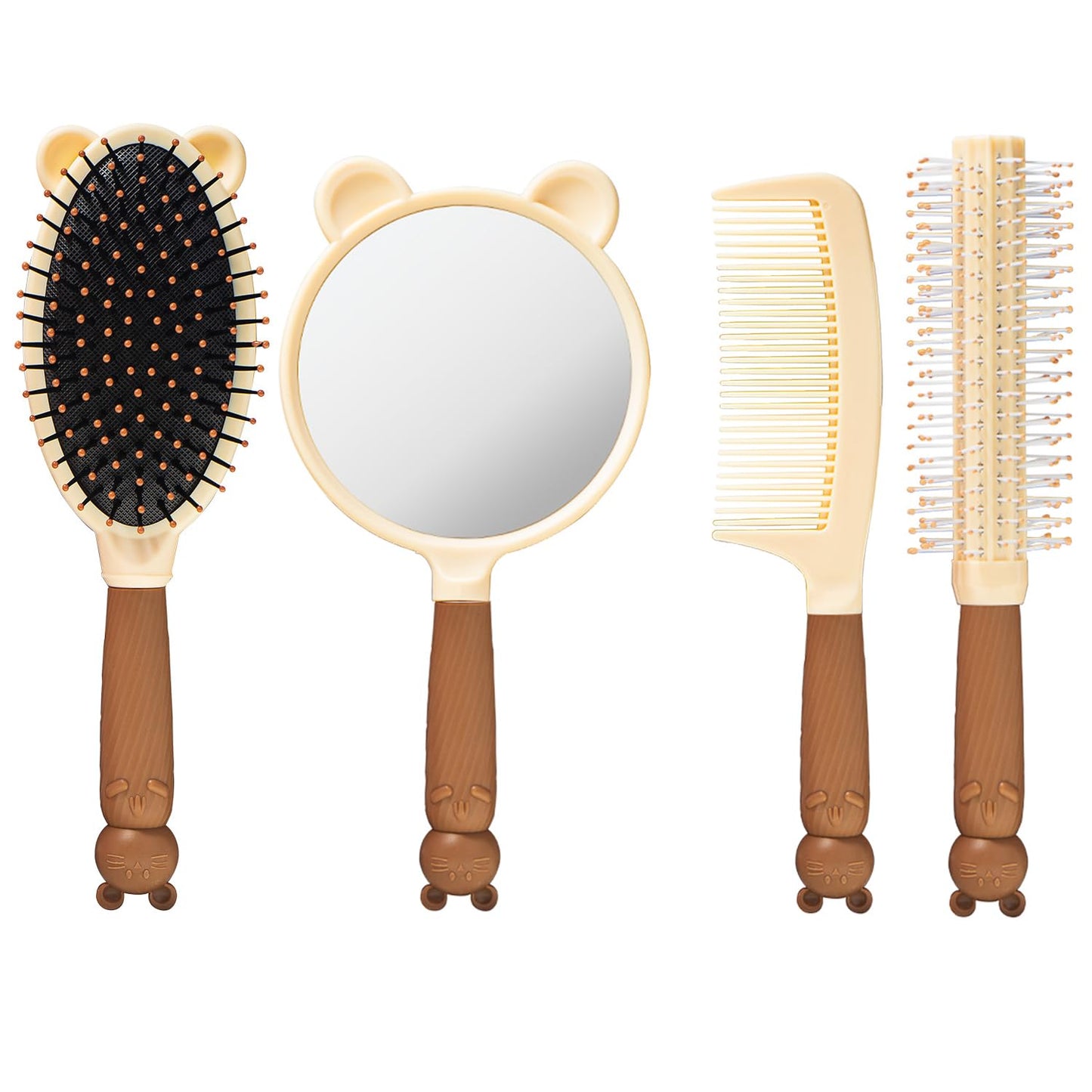 Oxavio 4-Piece Hair Brush and Comb Set for Girls – Detangling Brush, Scalp Massager, Mirror – Gift Set