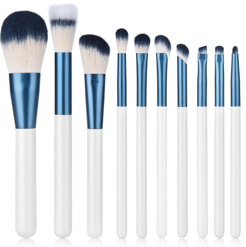 Oxavio 10-Piece White & Blue Makeup Brush Kit with Travel Case – Foundation, Eyeshadow, Blending & Brow Brushes