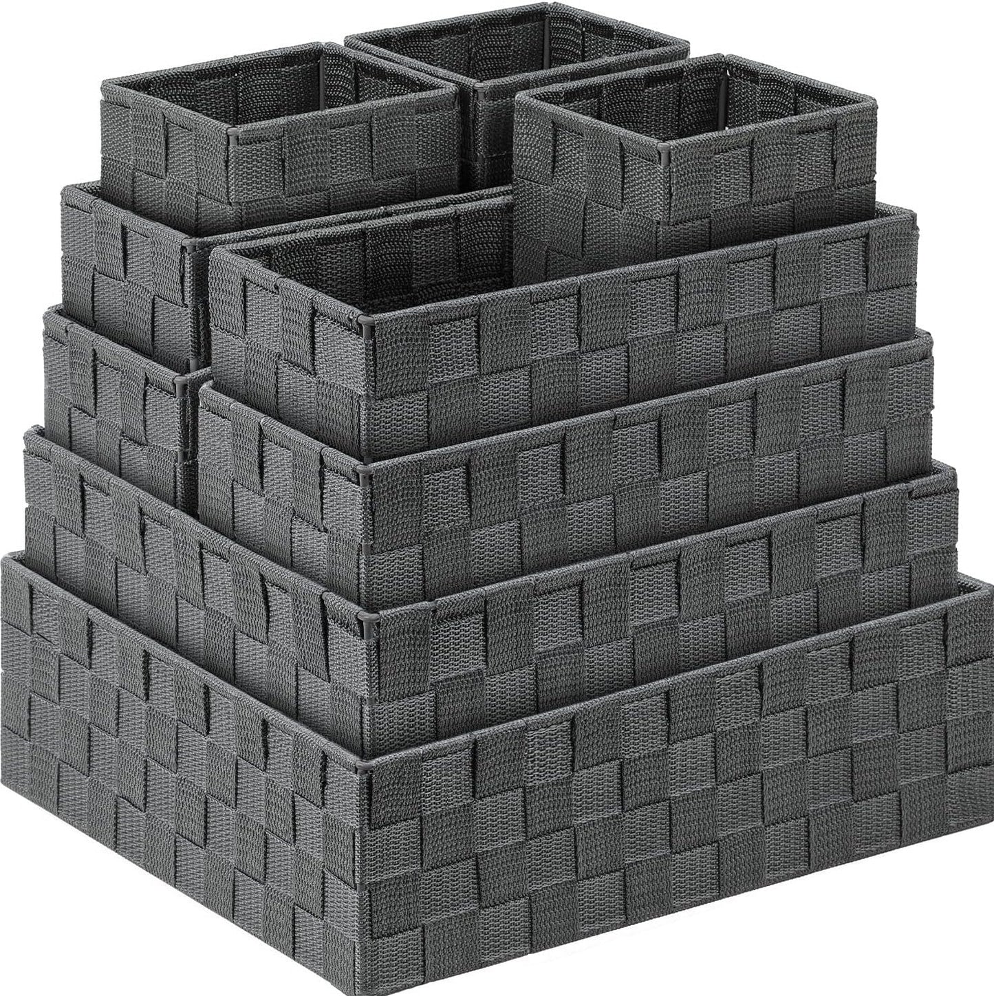 Oxavio Set of 8 Black Storage Baskets – Cube Organizer Bins with Handles for Closet, Office, or Nursery