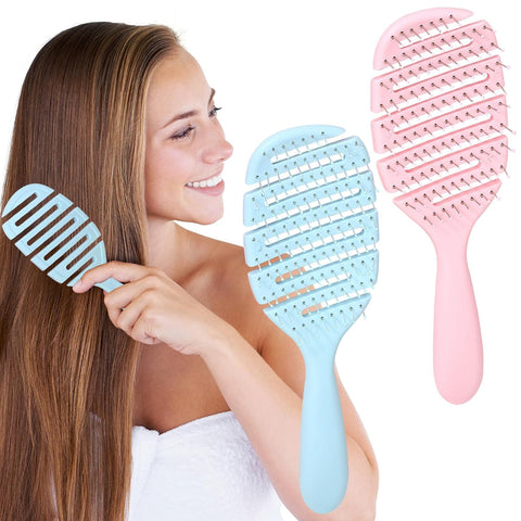 Oxavio 2 Pack Wet Hair Brush with Soft Bristles Curl Defining Comb for Women & Men Pink & Blue