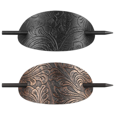 Oxavio 2pcs Leather Hairs Barrette With Stick Ponytail Hair Clip for Women Hair Bun Holder Accessories Thick Long Hair Hairpins With Wood Cuff