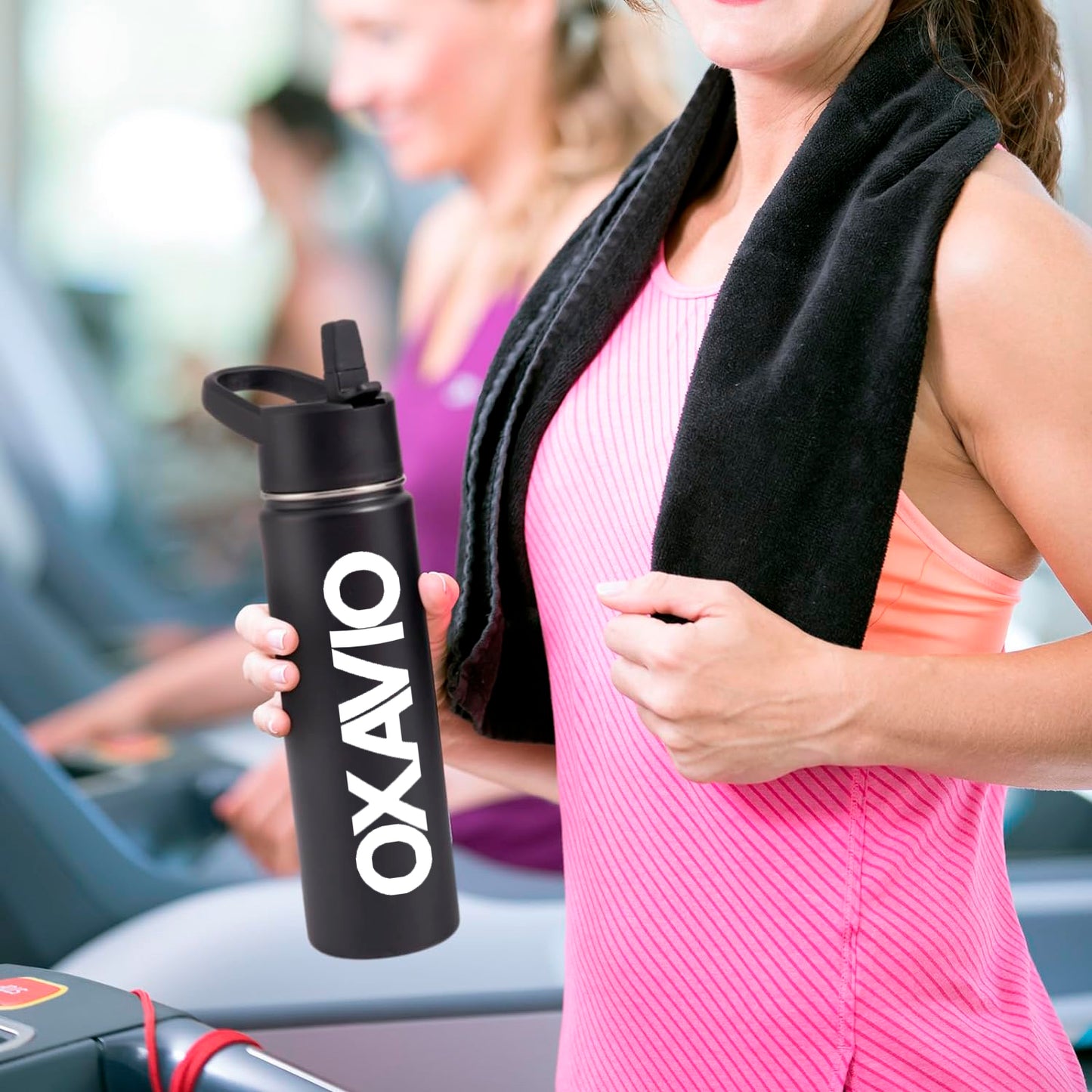 OXAVIO Metal Water Container with Straw and Broad Opening Cap, Stainless Steel