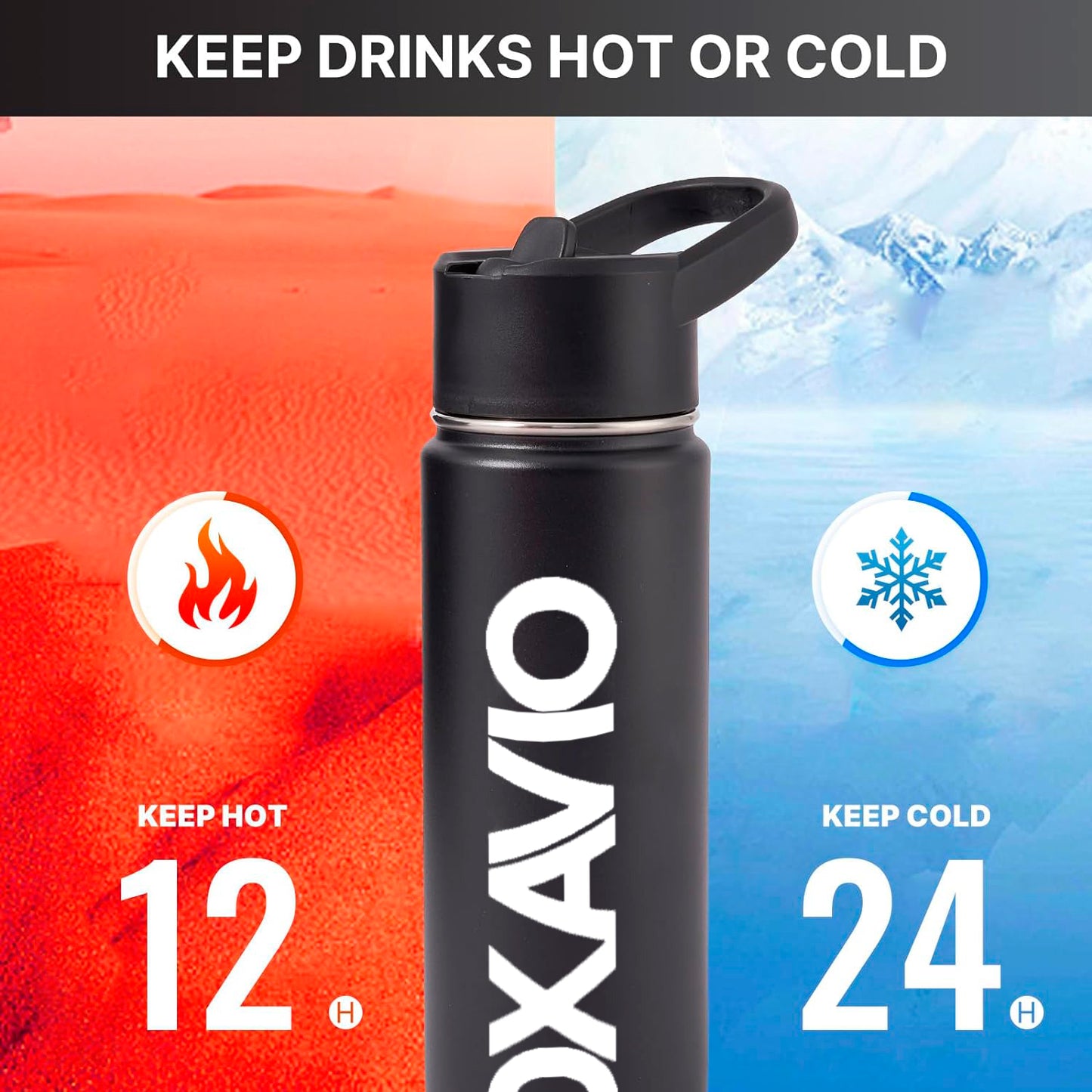 OXAVIO Metal Water Container with Straw and Broad Opening Cap, Stainless Steel