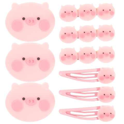 Oxavio Cartoon Pink Pig Hairpins Cute Animal Barrettes Stylish Accessories Hair Decor No Slip 9pcs