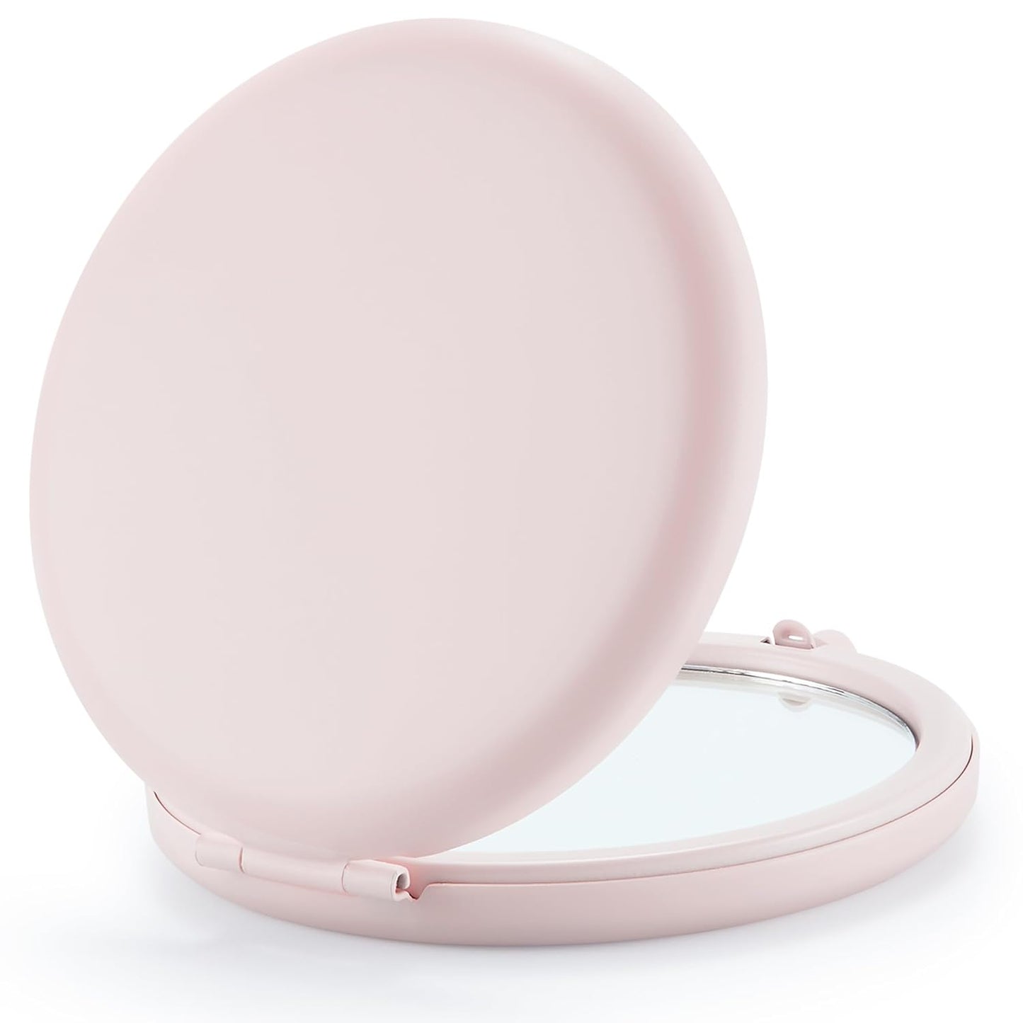 Oxavio Compact Pocket Mirror for Purse – Double-Sided Round Metal Mirror with 1x/2x Magnification – Pink Marshmallow