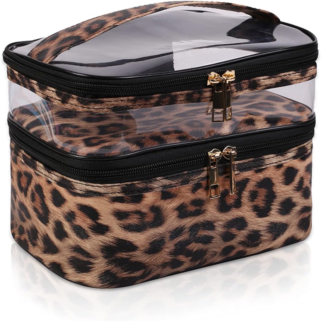 Oxavio Foldable Double-Layer Leopard Print Travel Makeup Bag