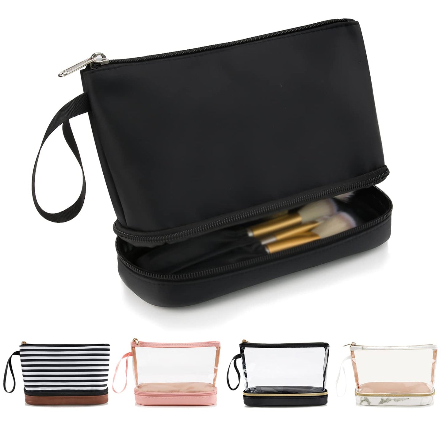 Oxavio Ethereal Small 2-Layer Travel Makeup Bag with Brush Holder - Black