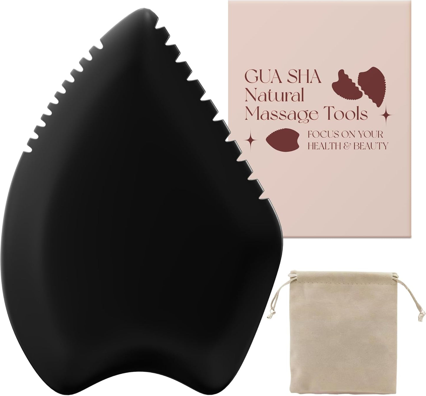 Oxavio Gua Sha Facial Tool Black Jade Stone Face Gua-Sha Tools Natural Bian Stones Full Body Massage Tool for Neck Shoulder Back Leg