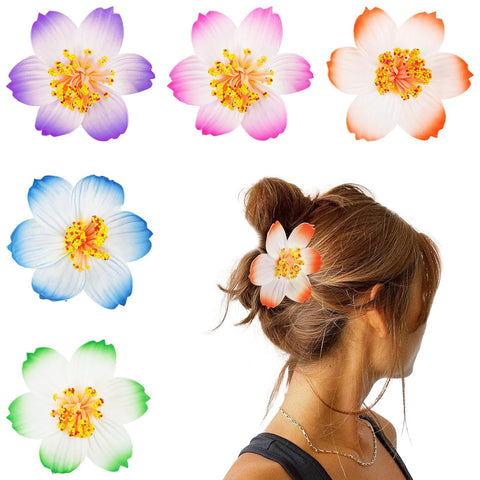Oxavio Hawaiian Flower Hair Clips for Women Plumeria Hibiscus Flower Hair Clip for Girls Tropical Artificial Floral Hairpins for Women Beach Accessories Hawaiian Themed Holiday Gear 5 Pcs