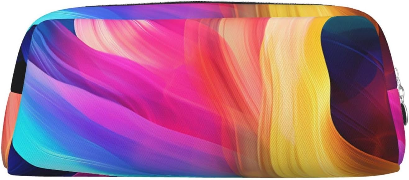 Oxavio Portable Small Pencil Makeup Bags for Purse – Colorful Waves Zipper Pouch for Women & Men
