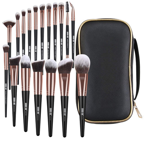 Oxavio 18 Pcs Professional Synthetic Makeup Brush Set – Includes Case, Foundation, Kabuki, and Eye Brushes (Black Gold)