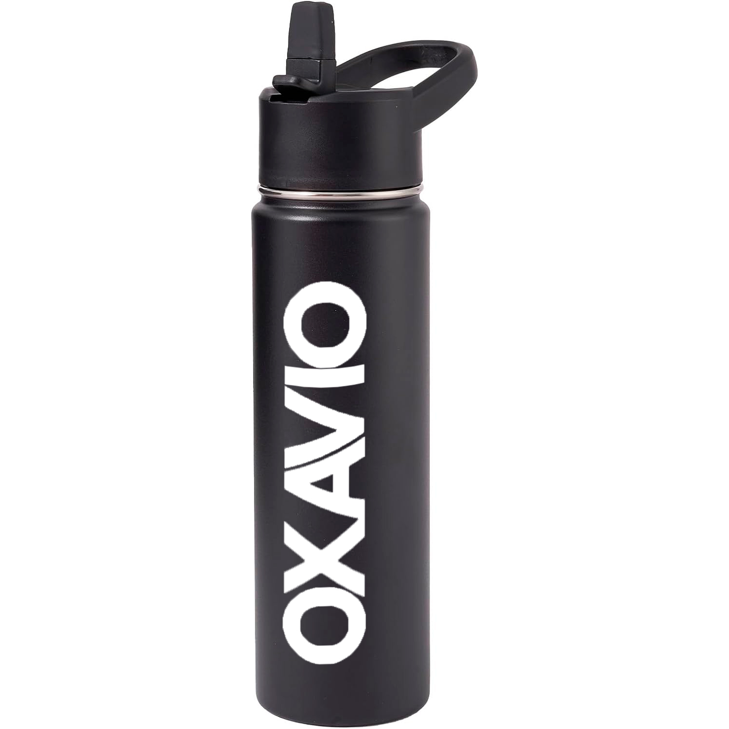 OXAVIO Metal Water Container with Straw and Broad Opening Cap, Stainless Steel