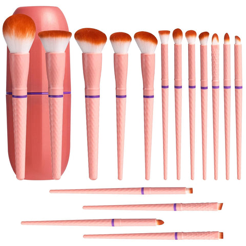 Oxavio 16-Piece Professional Travel Makeup Brushes – Rotating Handles, Eco-Friendly Set with Storage Barrel – Orange Case