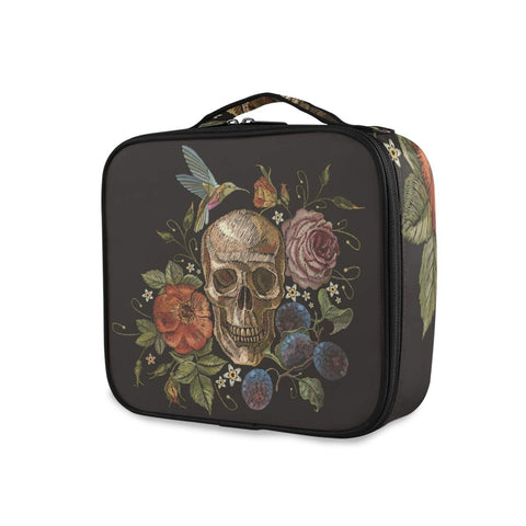 Oxavio Travel Makeup Case Day of The Dead Skull Rose Humming Bird Dia Muertos Cosmetic toiletry Travel bag for Women Girls