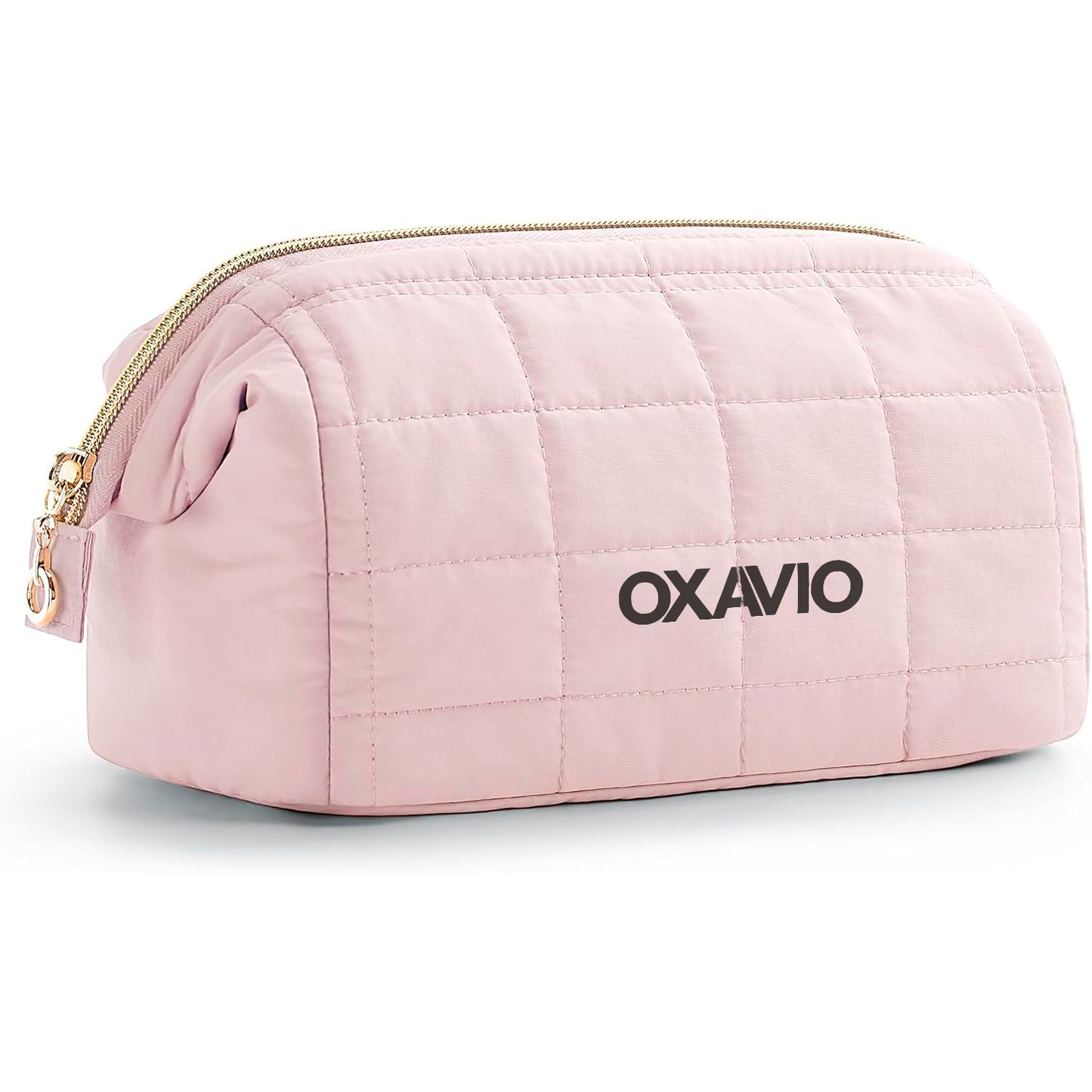 Oxavio Puffy Padded Travel Makeup Bag with Handle - Pink