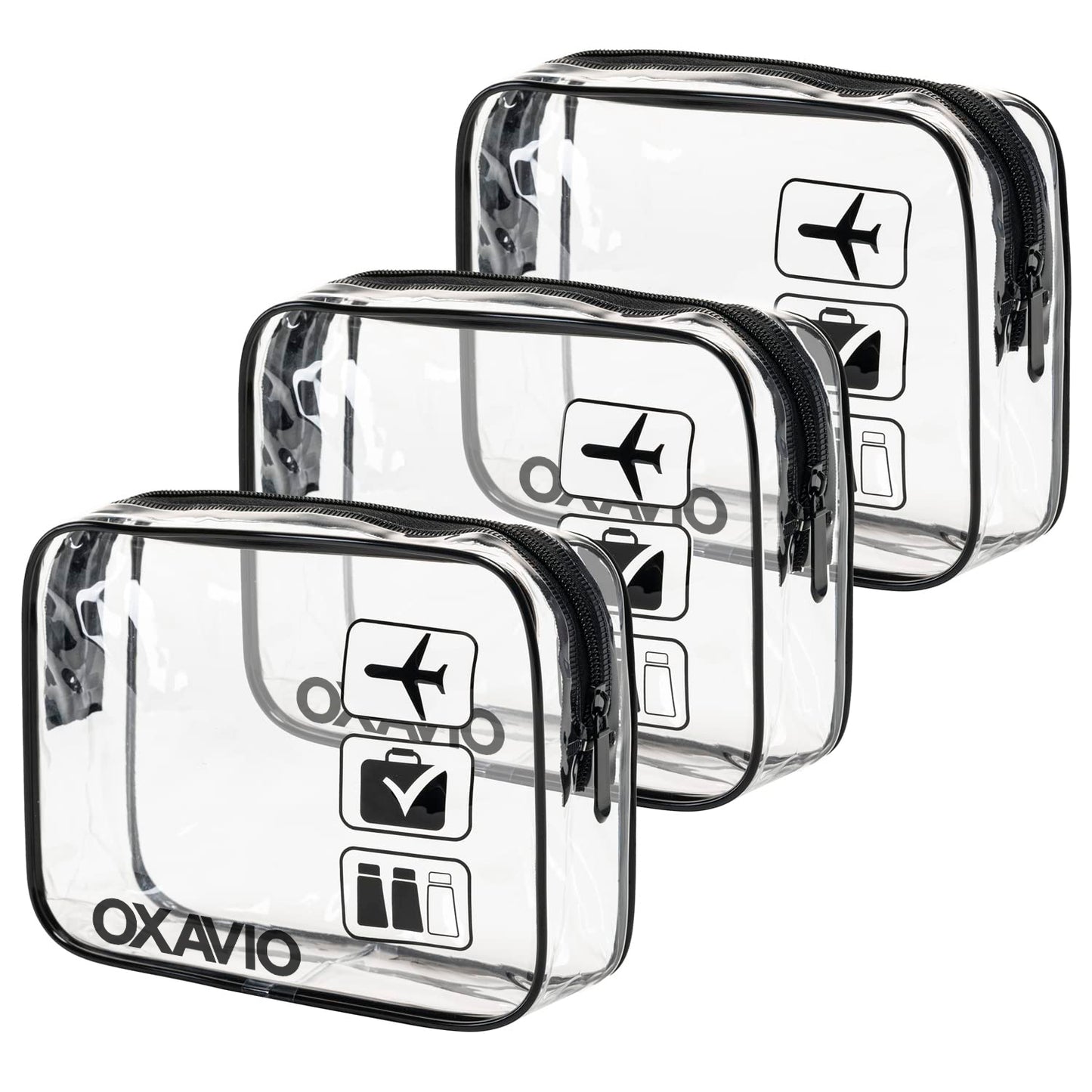 Oxavio 3-Piece Clear TSA-Approved Travel Toiletry Bag Set - Black