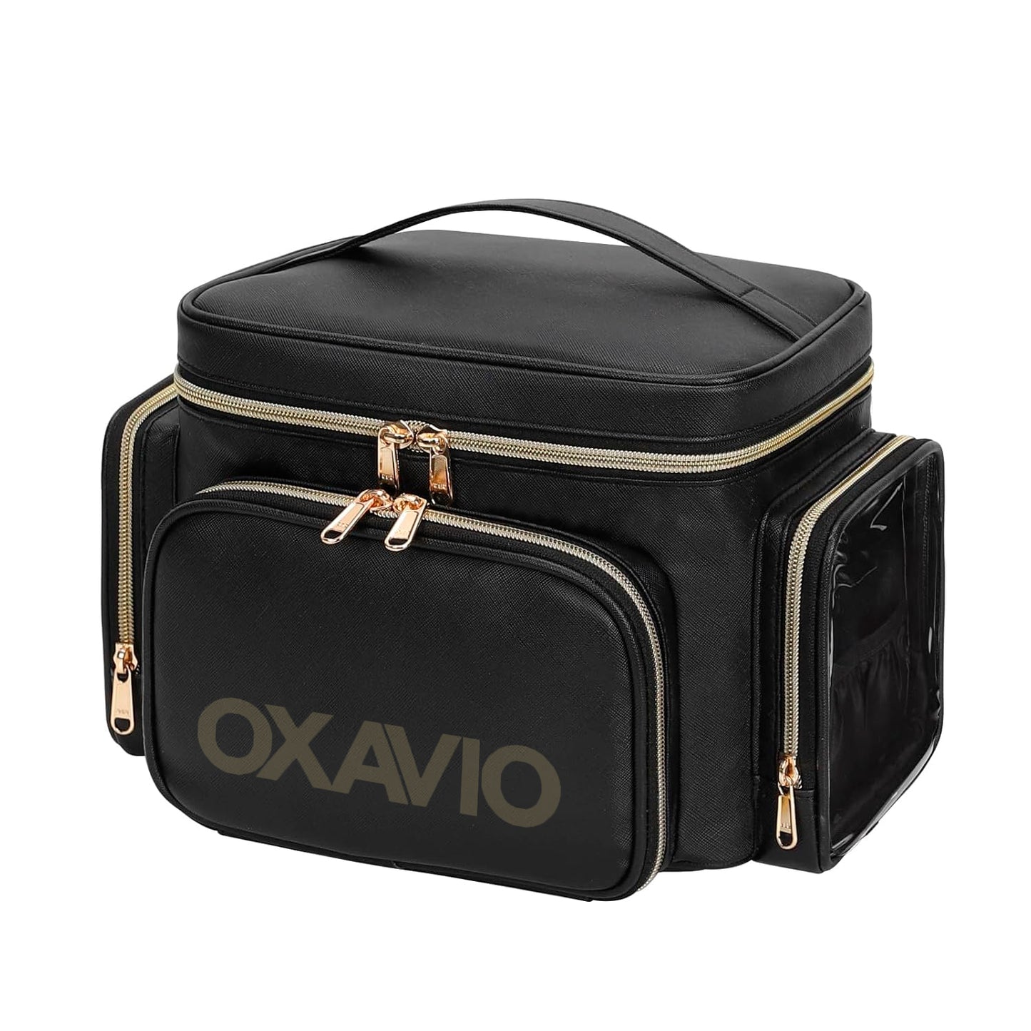 Oxavio Vertical Large Capacity Travel Makeup Bag with Brush Holder - Black