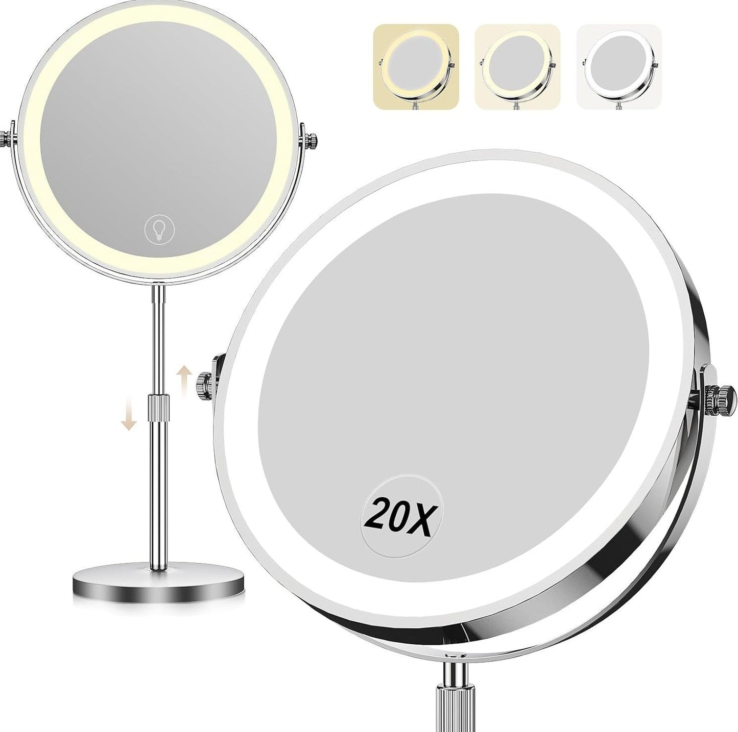 Oxavio Lighted Makeup Mirror with 1x/20x Magnification – 360° Vanity Mirror with Adjustable Brightness and 5000mAh Battery