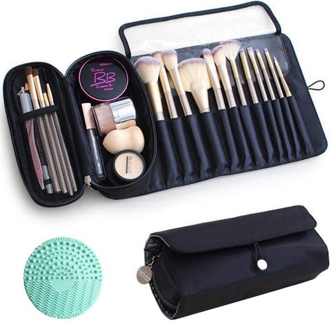 Oxavio Travel Makeup Brush Bag – Roll-Up Cosmetic Brush Holder Organizer for Brushes and Essentials