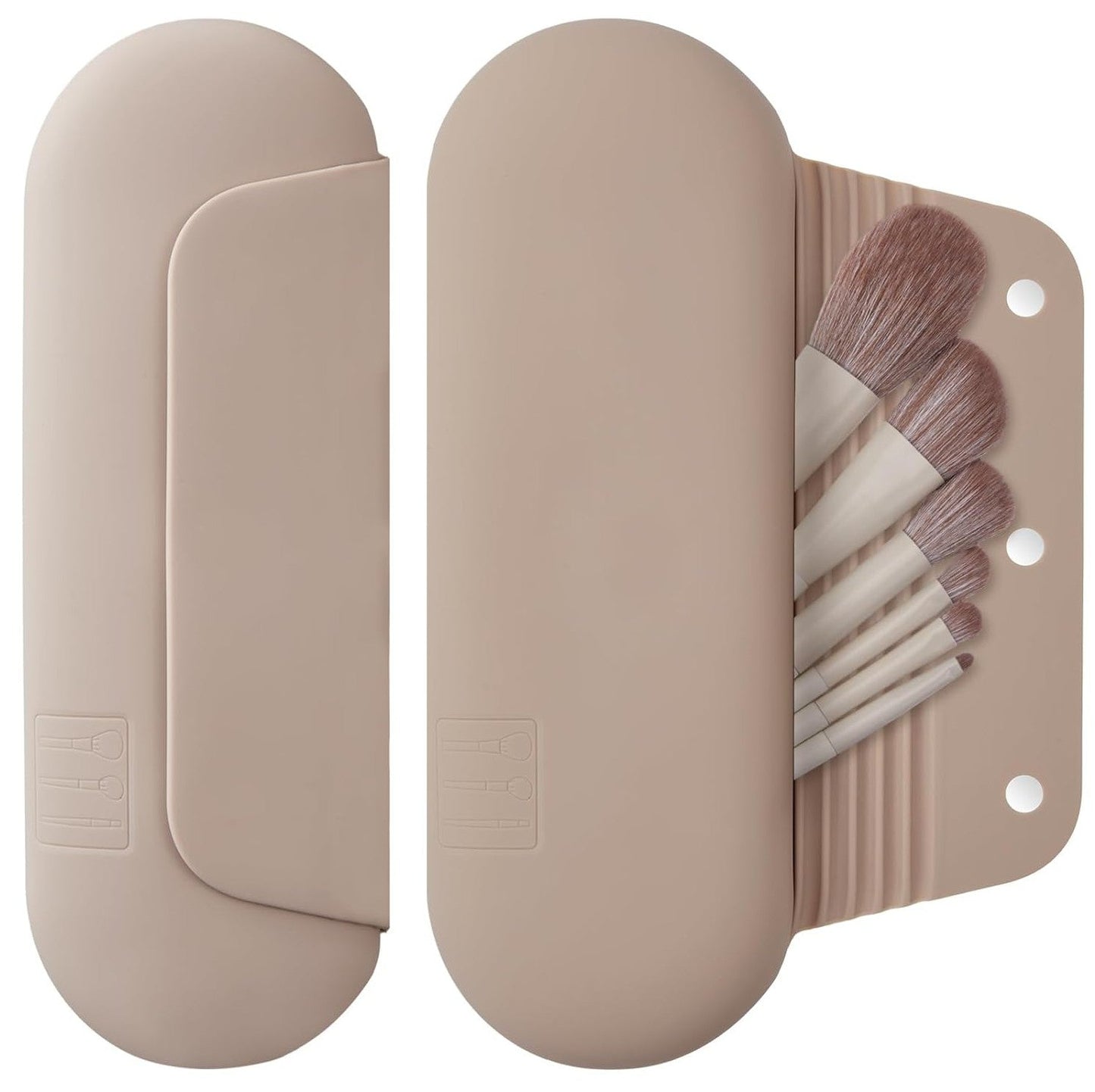 Oxavio Silicone Makeup Brush Holder – Soft Travel Cosmetic Case with Magnetic Closure, Large Brush Organizer – Walnut