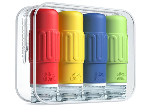 Oxavio 4-Pack Reusable Silicone Travel Bottles – TSA Approved 3oz Leakproof Containers with Travel Pouch