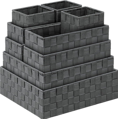 Oxavio Set of 8 Black Storage Baskets – Cube Organizer Bins with Handles for Closet, Office, or Nursery