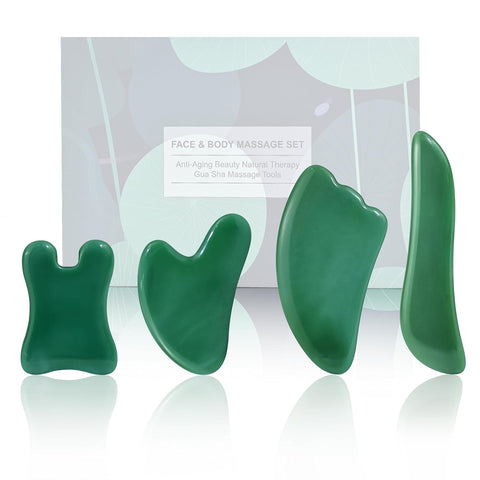 Oxavio 4 Pcs Gua Sha Facial Tool Guasha Board for SPA Acupuncture Therapy Trigger Point Treatment Gua Sha Scraping Massage Tool Green
