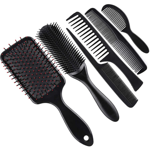 Oxavio 6-Piece Hair Brush and Comb Set – Paddle Brush and Detangling Combs for Wet or Dry Hair – Unisex