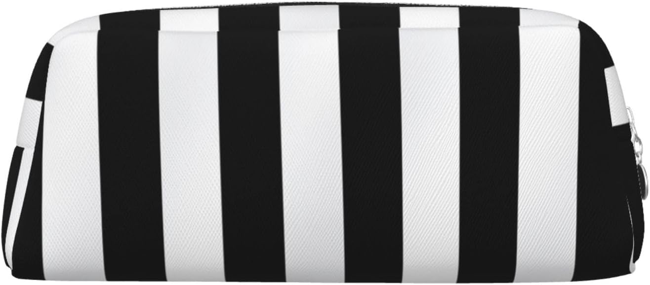 Oxavio Black & White Stripe Makeup Bag – Travel Toiletry Pouch for Women & Men, Large Pencil Case