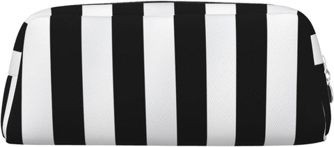Oxavio Black & White Stripe Makeup Bag – Travel Toiletry Pouch for Women & Men, Large Pencil Case