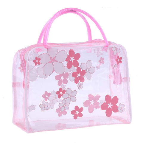 Oxavio Clear Floral Waterproof Cosmetic Bag – Plastic Zipper Travel Toiletry Organizer with Handle