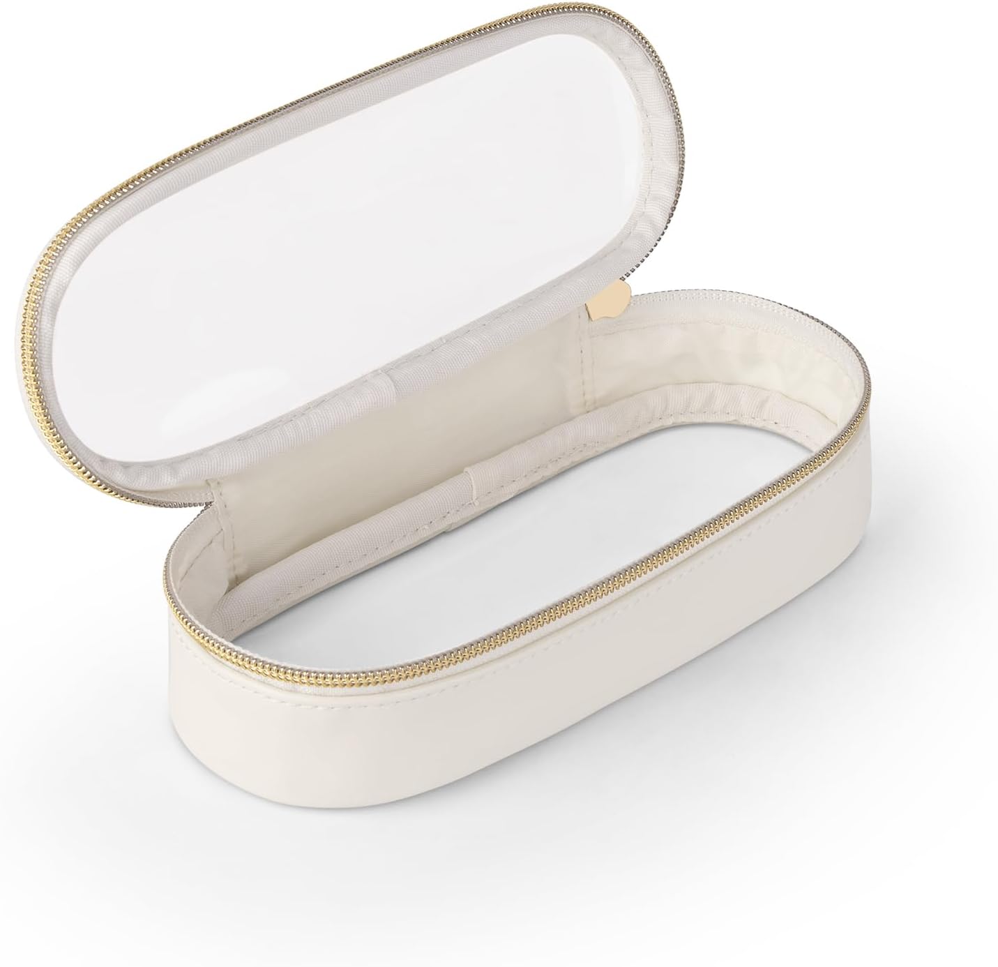 Oxavio Clear Travel Makeup Brush Holder – Transparent Waterproof Cosmetic Brush Case with Leather Accents – White