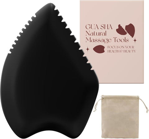 Oxavio Gua Sha Facial Tool Black Jade Stone Face Gua-Sha Tools Natural Bian Stones Full Body Massage Tool for Neck Shoulder Back Leg