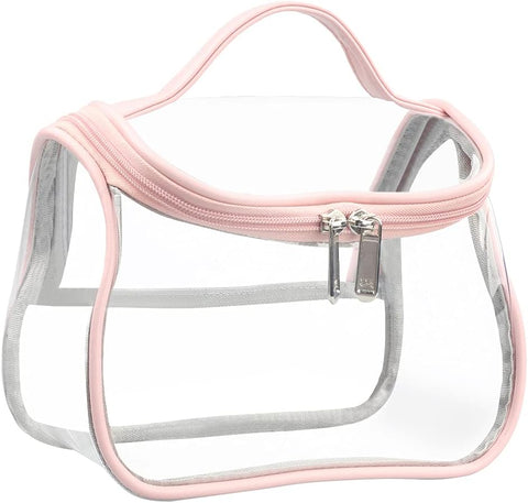 Oxavio Heavy Duty Clear Cosmetic Bag Waterproof Transparent Travel Makeup Toiletry Organizer Bag Pink