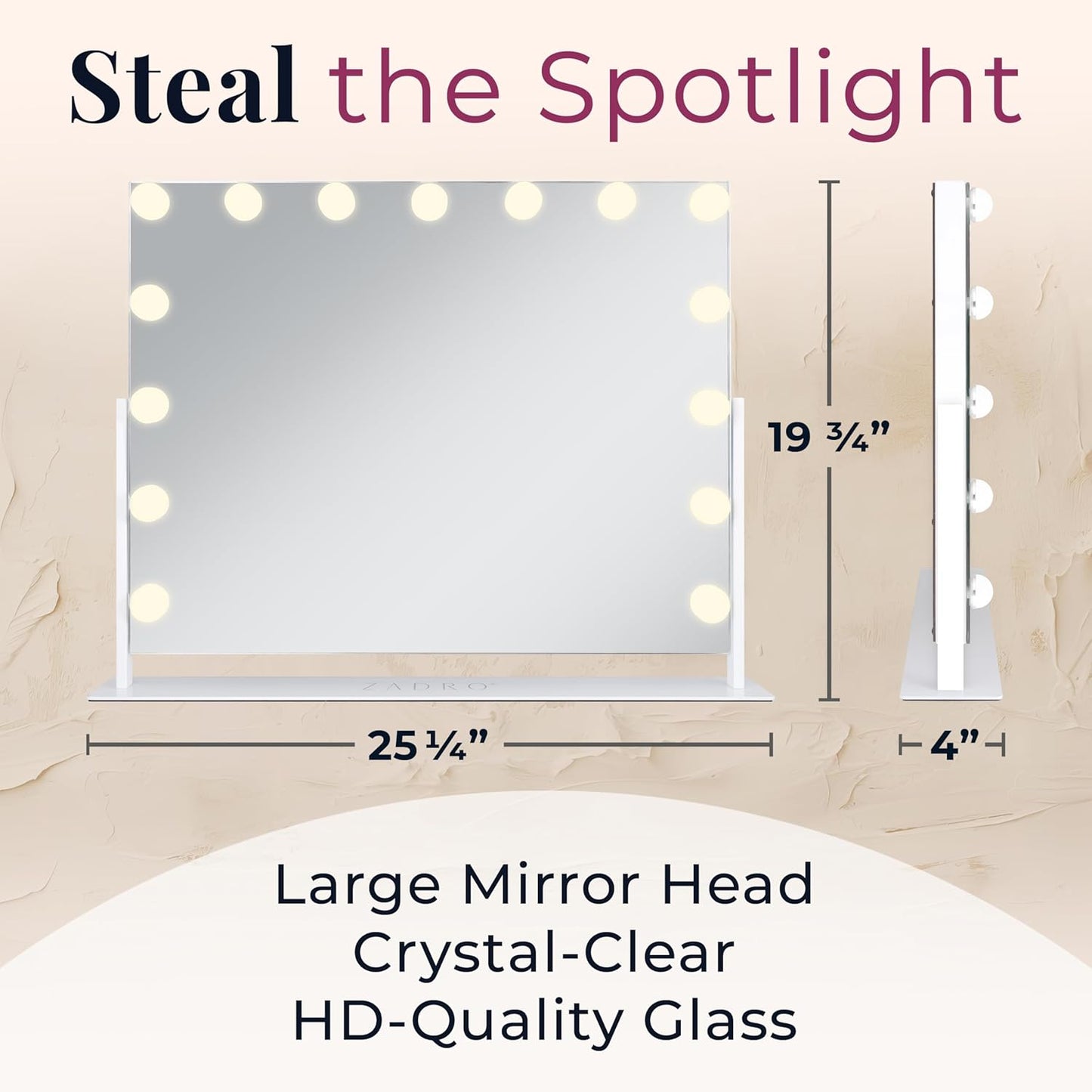 Oxavio Hollywood Lighted Vanity Mirror – 15 LED Bulbs, 3 Color Light Settings, 360° Rotation (White)