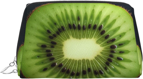Oxavio Kiwi Slice Leather Makeup Bag – Waterproof Portable Travel Zipper Pouch for Women & Girls