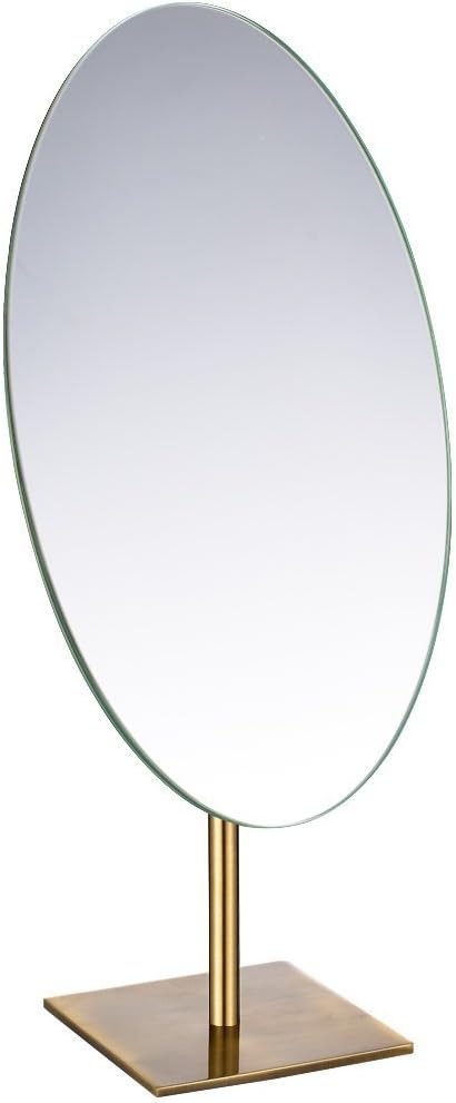 Oxavio Large Oval Tabletop Vanity Mirror – 7x12 Antique Brass Finish Makeup Mirror with Stand
