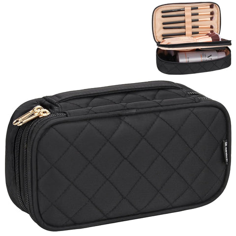 Oxavio Compact Waterproof 2-Layer Makeup Organizer Bag with Brush Holder - Black