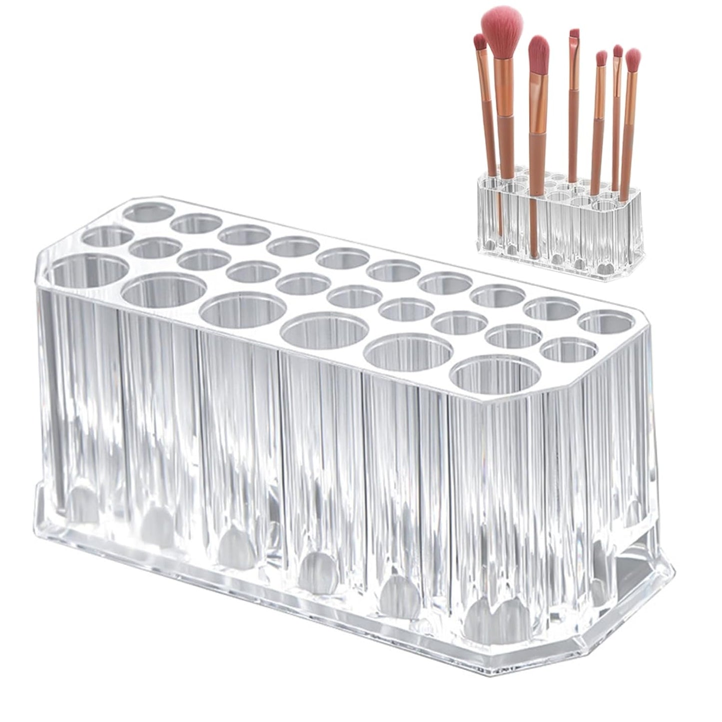 Oxavio Makeup Brush Holder with 26 Slots – Clear Plastic Organizer for Brushes, Pen Holder for Vanity and Bathroom Countertop