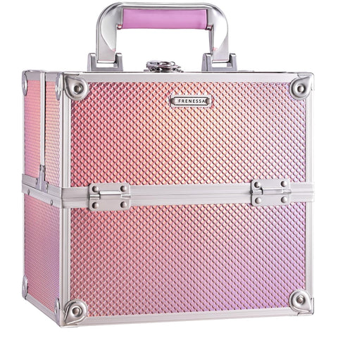 Oxavio Makeup Case Storage Box – Portable Artist Travel Organizer with 4 Trays and Lock, Mermaid Pink