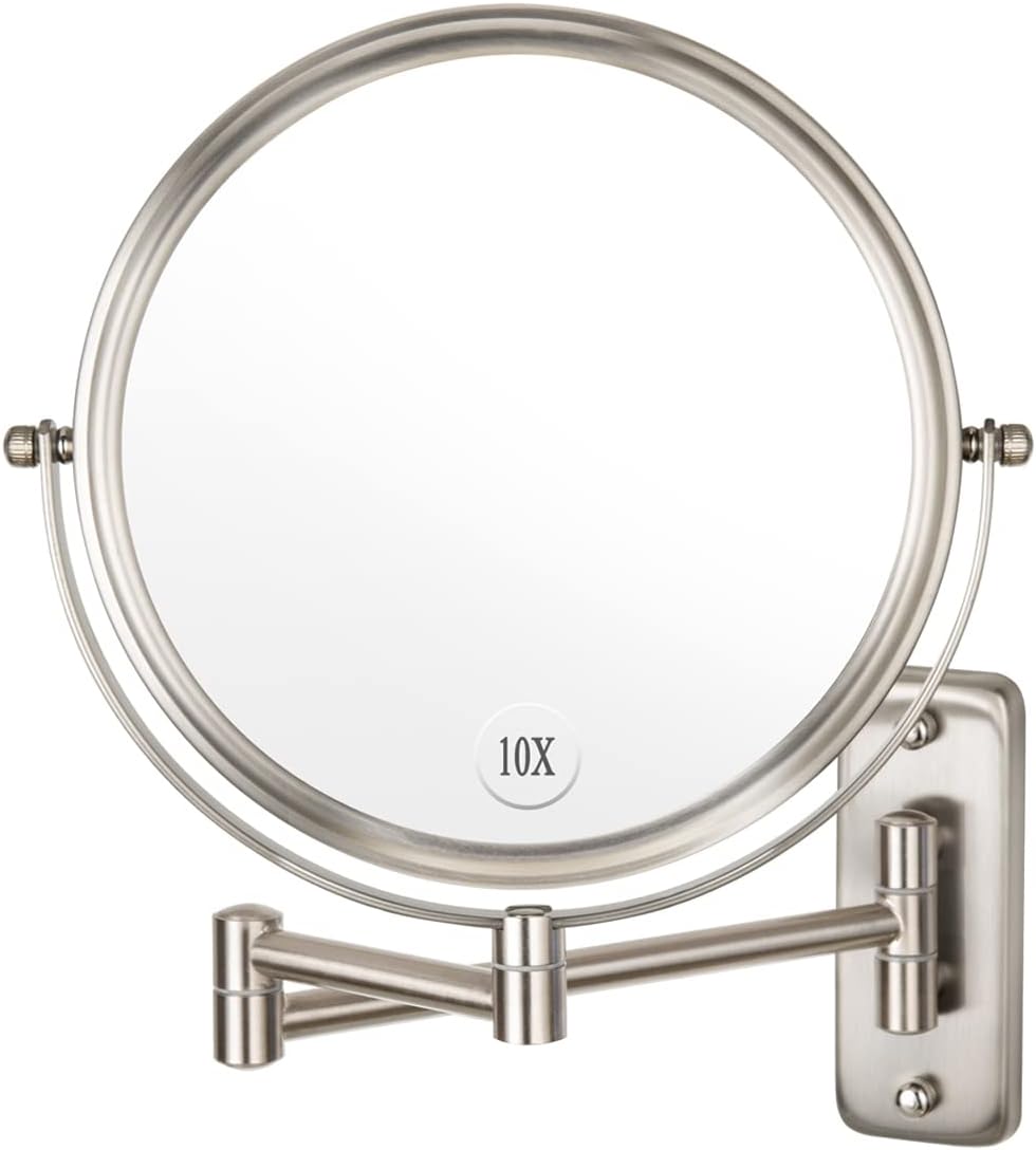 Oxavio 10x Magnification Two-Sided Swivel Extendable Bathroom Makeup Mirror – Nickel Finish, 8 Inch