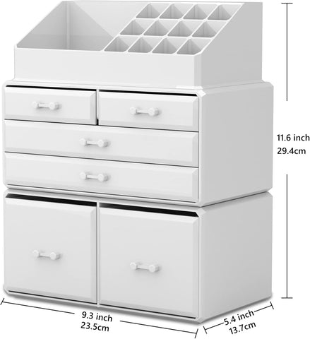 Oxavio 3-Piece White Makeup Organizer Set – Stackable Cosmetic Storage Drawers for Bathroom or Vanity