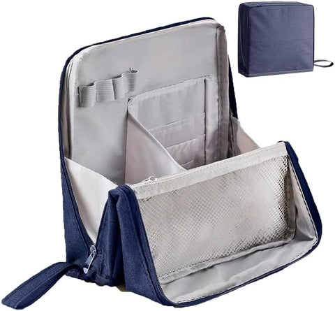 Oxavio Large Capacity Oxford Cloth Standing Makeup Bag – Waterproof Organizer with Compartments (Navy)