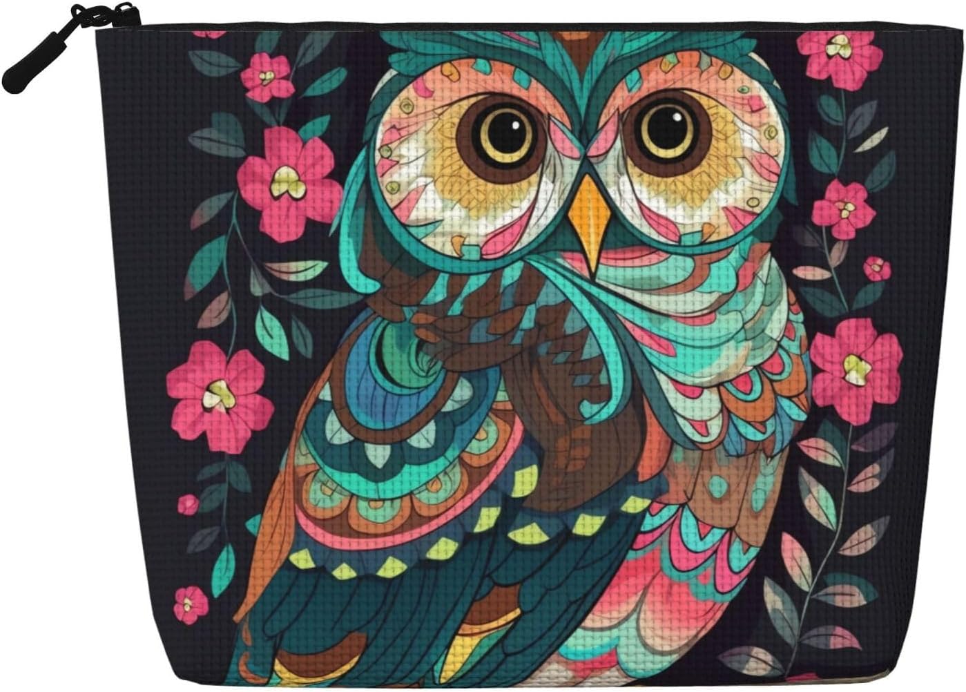 Oxavio Owl Waterproof Linen Makeup Bag – Lightweight Travel Cosmetic Case with Zipper