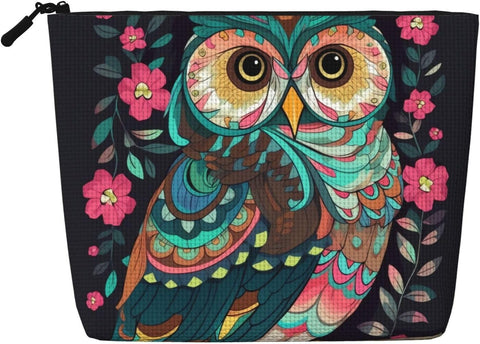 Oxavio Owl Waterproof Linen Makeup Bag – Lightweight Travel Cosmetic Case with Zipper