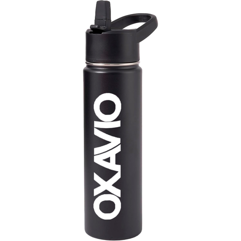 OXAVIO Metal Water Container with Straw and Broad Opening Cap, Stainless Steel