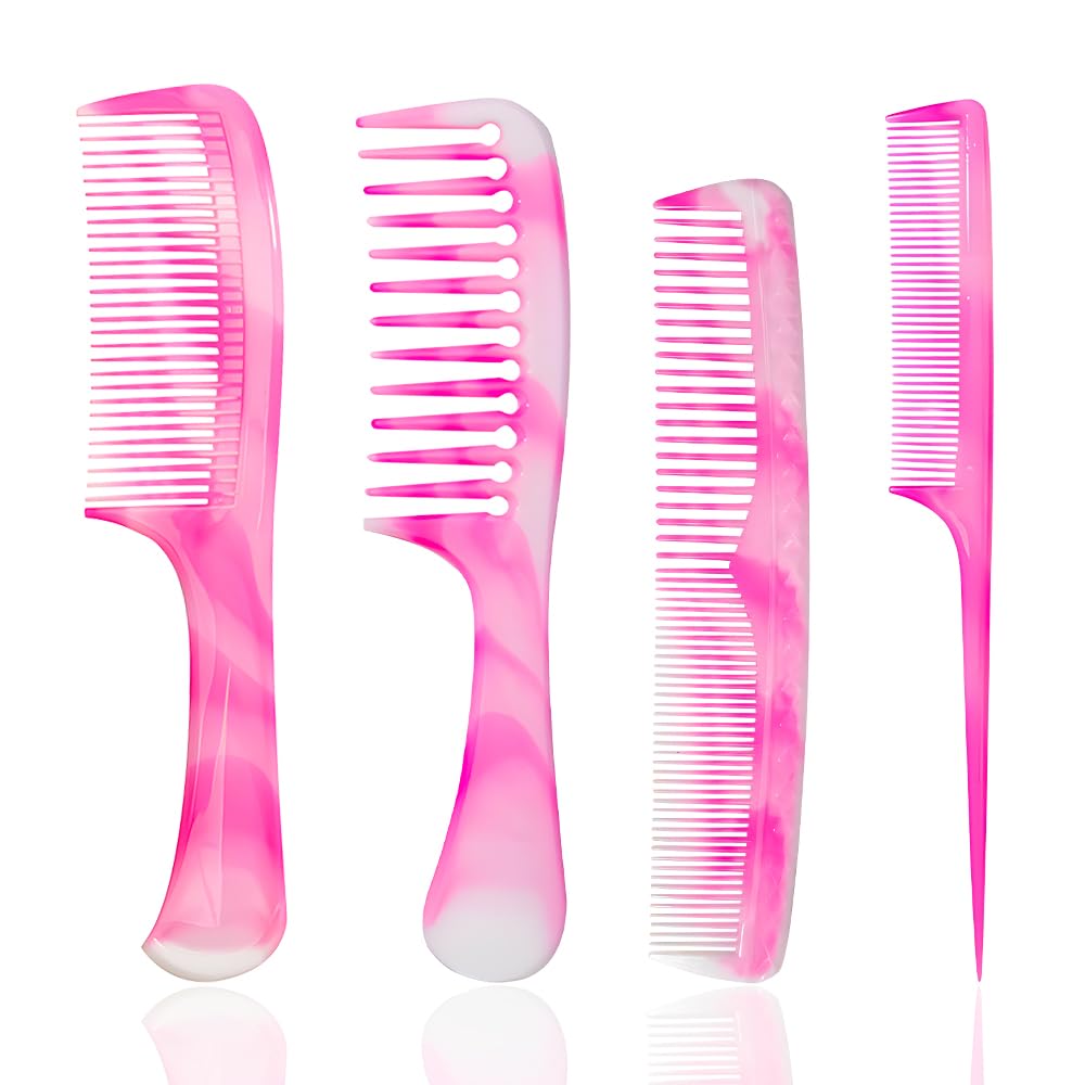 Oxavio Pink Hair Comb Set – Wide Tooth, Fine Tooth, Rat Tail, and Dual Comb for Women and Men