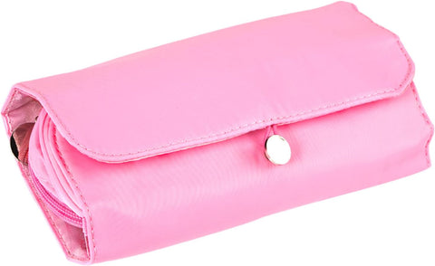 Oxavio Portable Folding Makeup Brush Bag Multifunctional Cosmetics Rolling Storage Case Makeup Brush Holder for Travel Makeup Brush Organizer Bag Pink