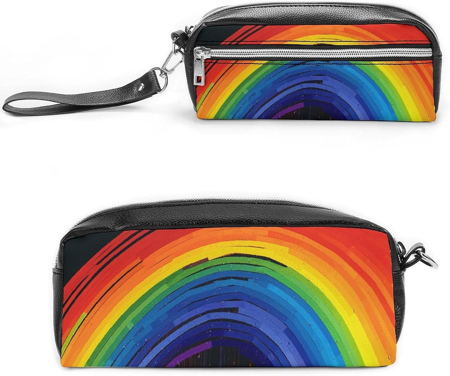 Oxavio Rainbow Leather Pencil Case – Large Capacity Double Compartment Travel Cosmetic Bag for Men & Women